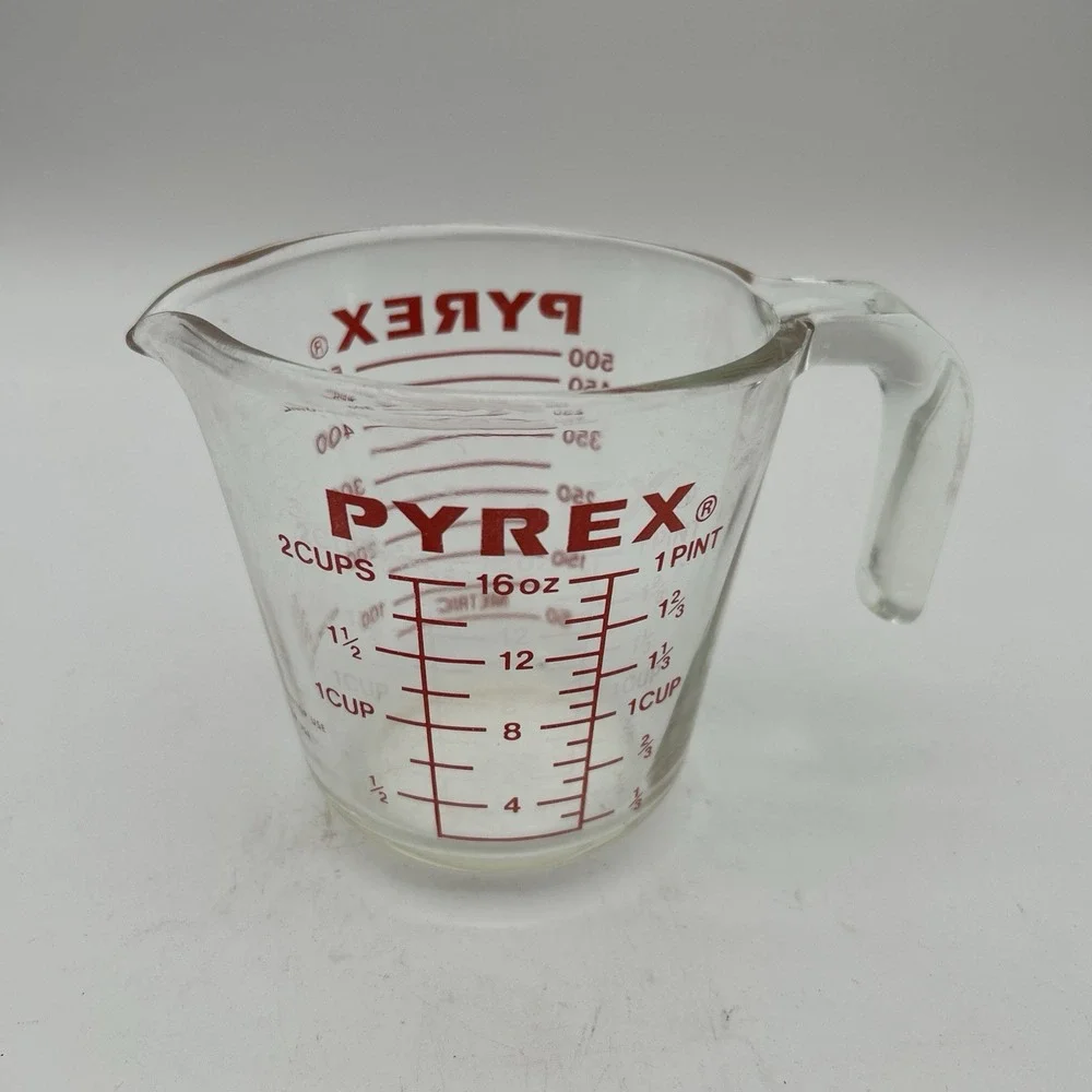 Vintage Pyrex 516 2 Cup Glass Measuring Cup Red Print Corning NY USA